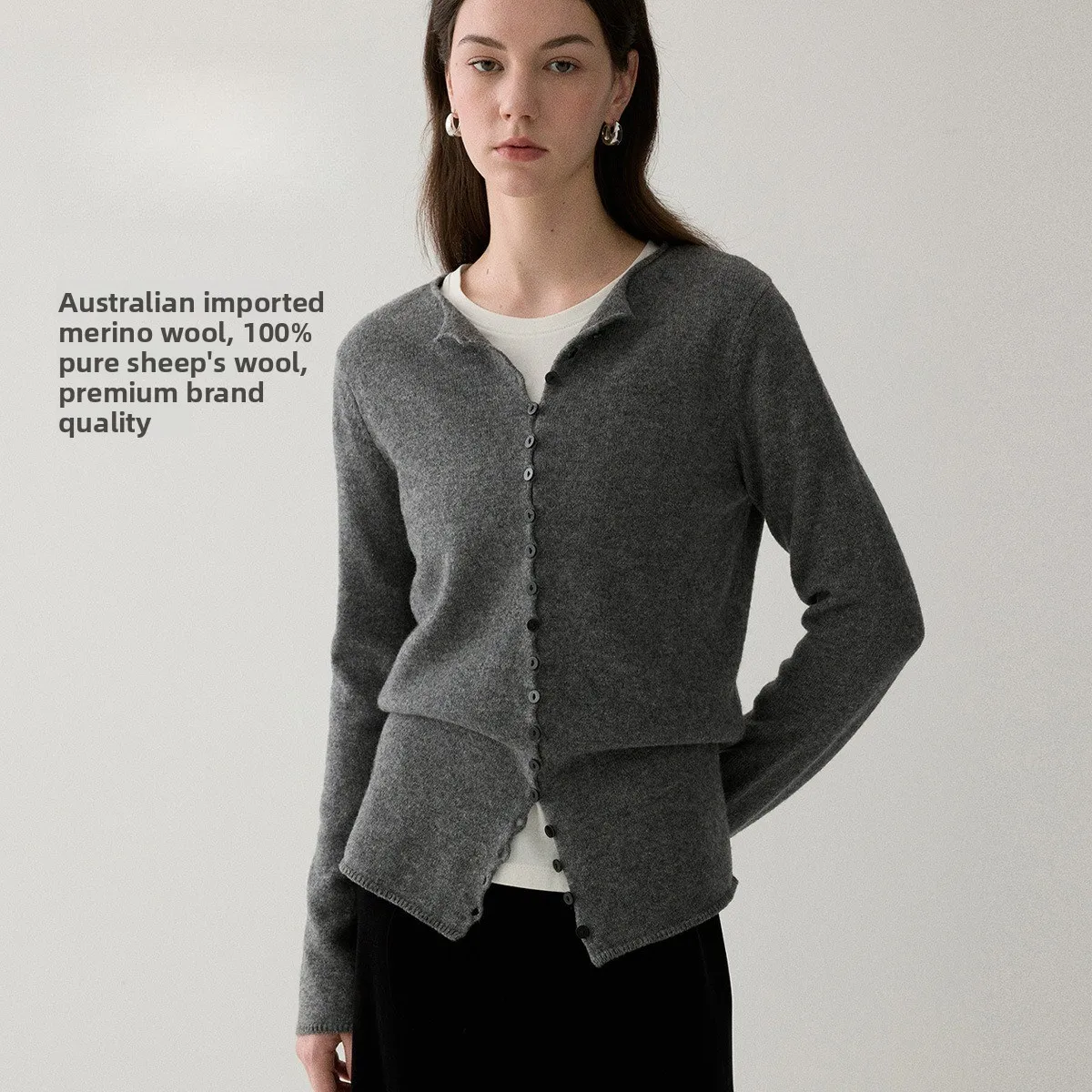 100% merino wool  gentle and wind-resistant  simple autumn style  slim-fitting  button-up knitted cardigan top for inner wear