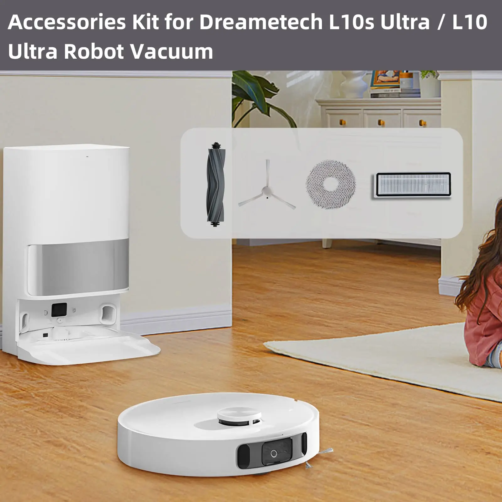 

Fit for Dreame Bot L10s Ultra / L10 Ultra Robot Vacuum Cleaner Replacement Main Mop Dust Bag Brush Side Brush Hepa Filter Kit