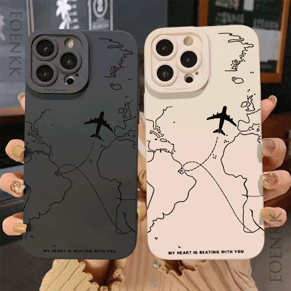 Travel-nspired Airplane Route Desian Phone Case For iPhone 16 15 14 13 12 11 Pro Max Mini 16 15 Plus X XR XS Soft Silicone Cover