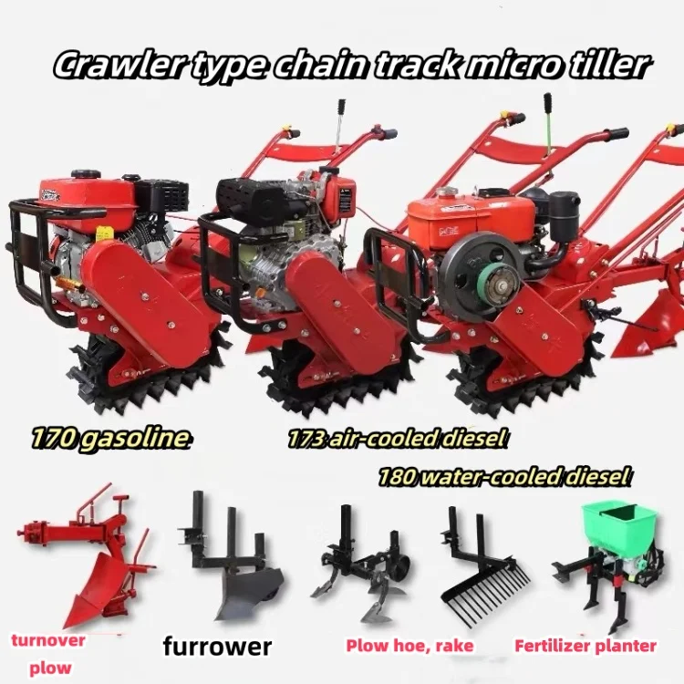 Multifunctional Chain Track Micro Tillage Machine Mini Rotary Tiller/ Household Plowing Machine/ Plowing Ditching Machine