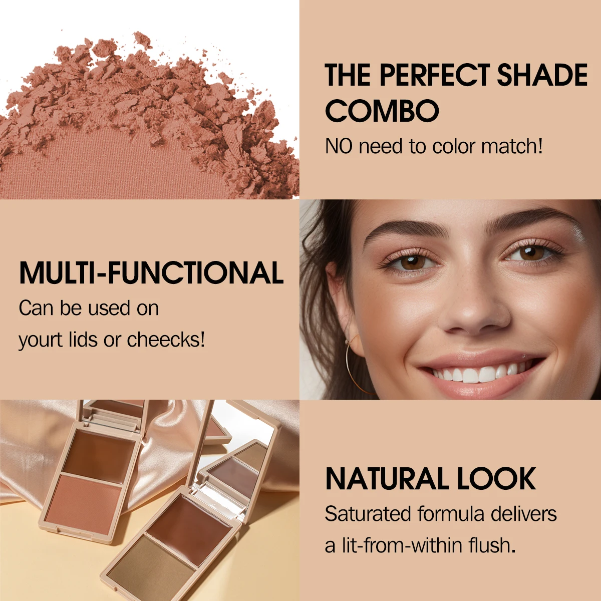 Multi-Use Contour Duo Matte & Dewy Finish Long-Wearing Coverage High Pigment Sun-Kissed Cream & Pressed Powder Bronzer Palette