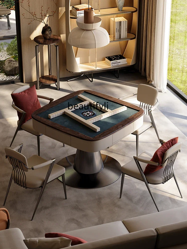 Mahjong Table Walnut Automatic Electric Mahjong Table Dining Table Household Multi-Functional Solid Wood Mahjong Machine