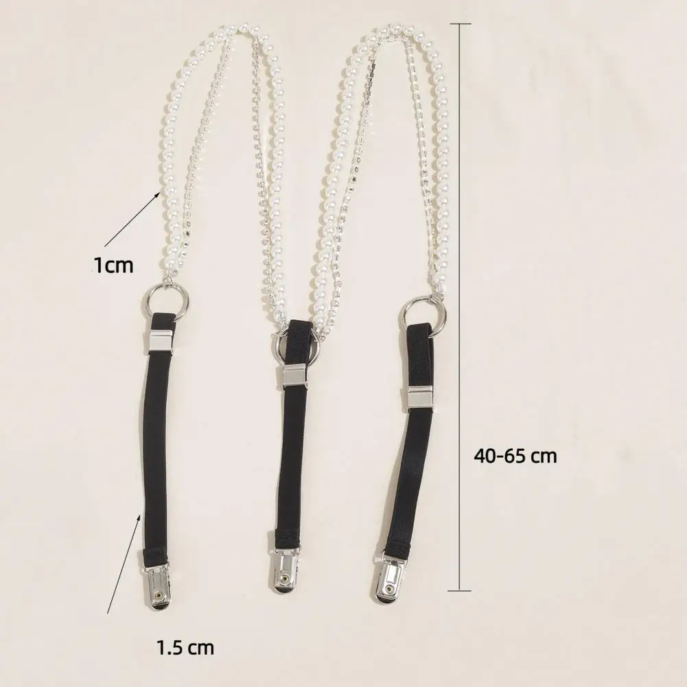 

Women Accessory Elegant Rhinestone Women's Suspenders Belt with Adjustable Duck-mouth Clip Faux Leather Shirt Decoration Elastic