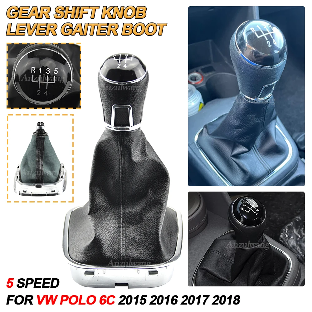 For VW Volkswagen Polo 6C 2015 2016 2017 2018 5 Speed Gear Gear Lever Stick Shift Knob With Leather Boot Car Styling