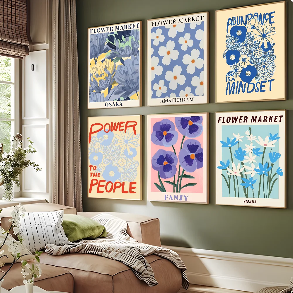 Blue Flower Market Henri Matisse Self-adhesive Art Poster Decoracion Painting Wall Art White Kraft Paper Home Decor