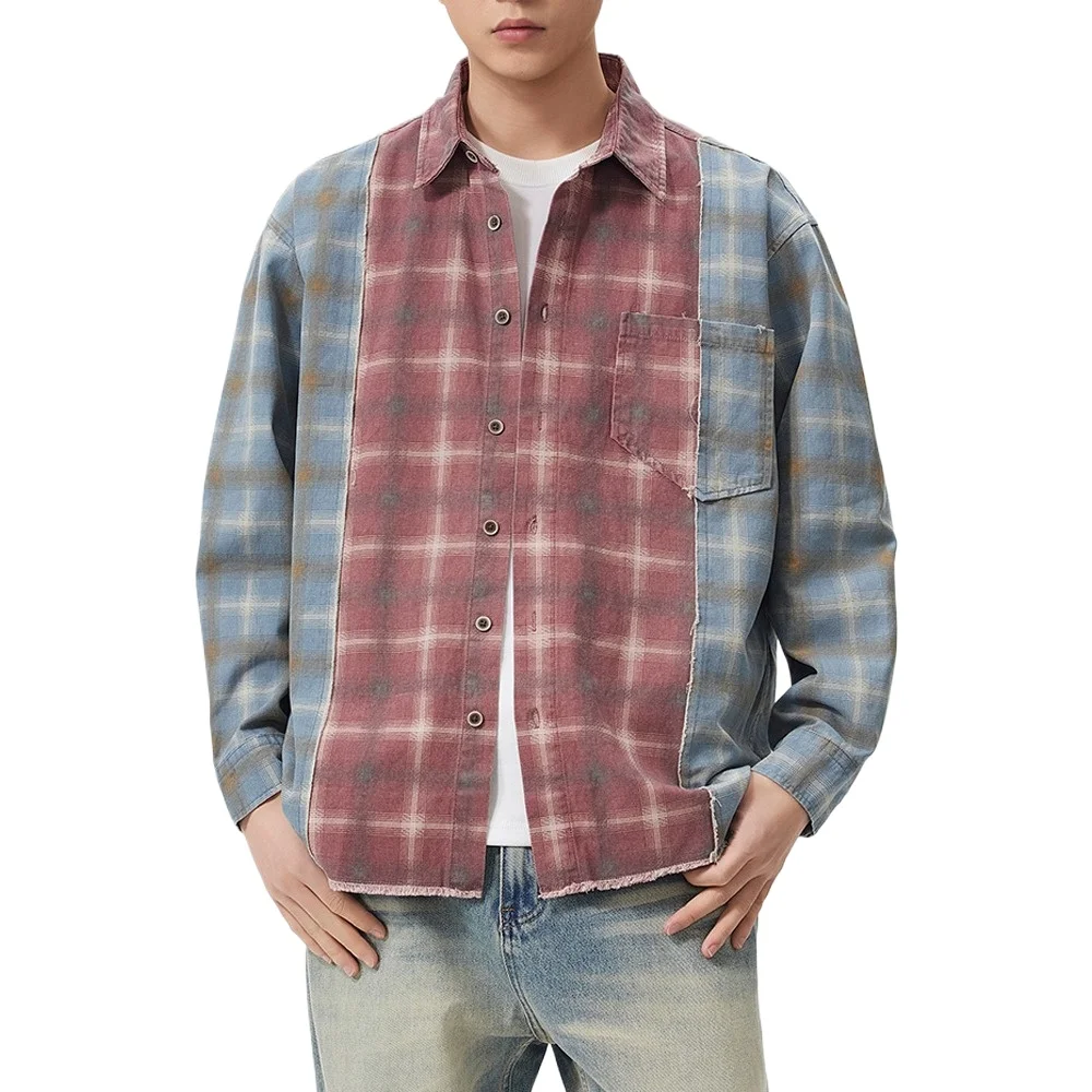 Cleanfit Plaid Broken Edge Shirt Men Women Streetwear Fashion Hip Hop Oversize Long Sleeve Loose Casual Shirts Blouses