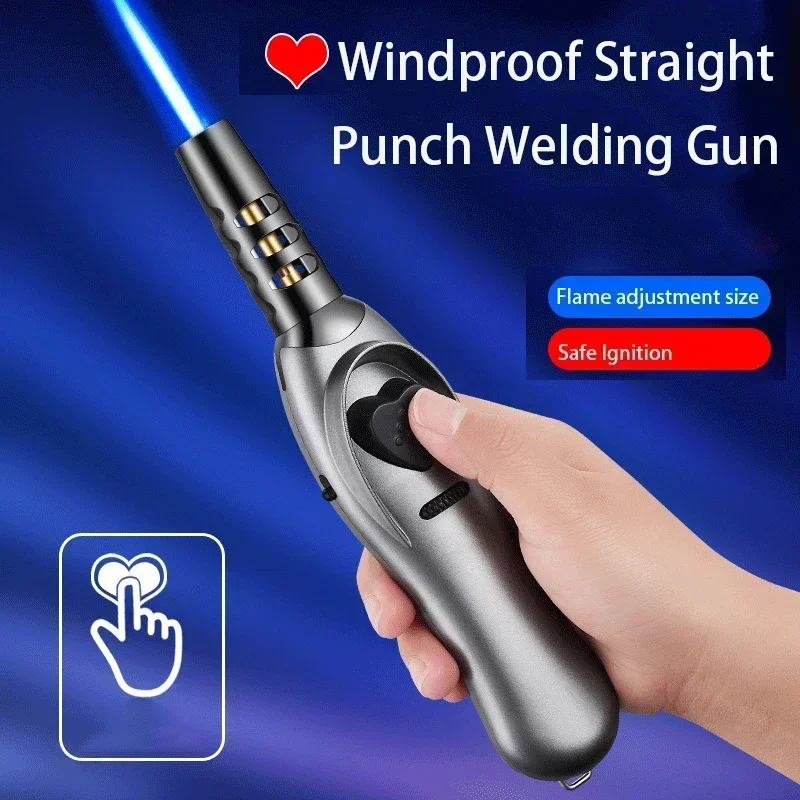 New High Power Creative Love Safety Lock Lighter Blue Flame Windproof Straight-in Welding Gun Multi Function Spray Gun