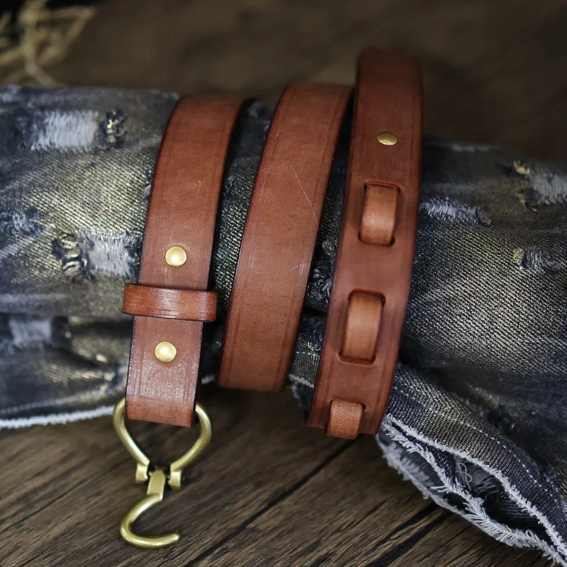 

The first layer of cowhide vintage copper hook fastening handmade real cow leather belt denim simple women's belt