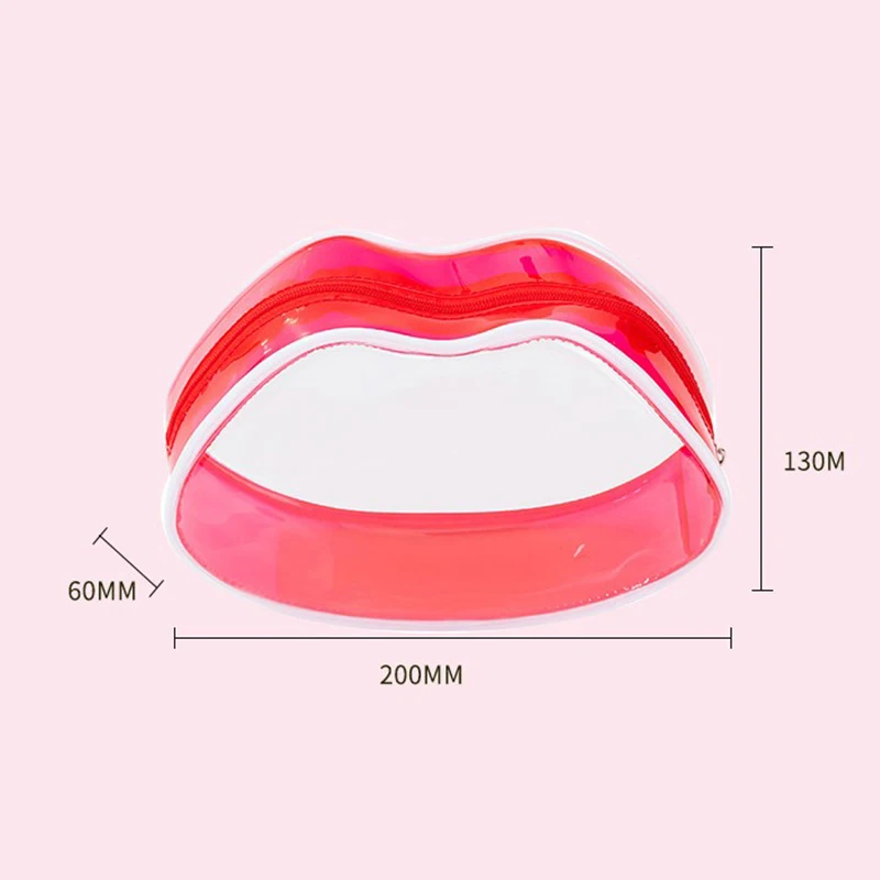 Impermeável PVC Cosmetic Bags for Women, Cute Red Lips Shape, Lipstick Pouch, Transparent Travel Makeup Storage, Organizer Accessories