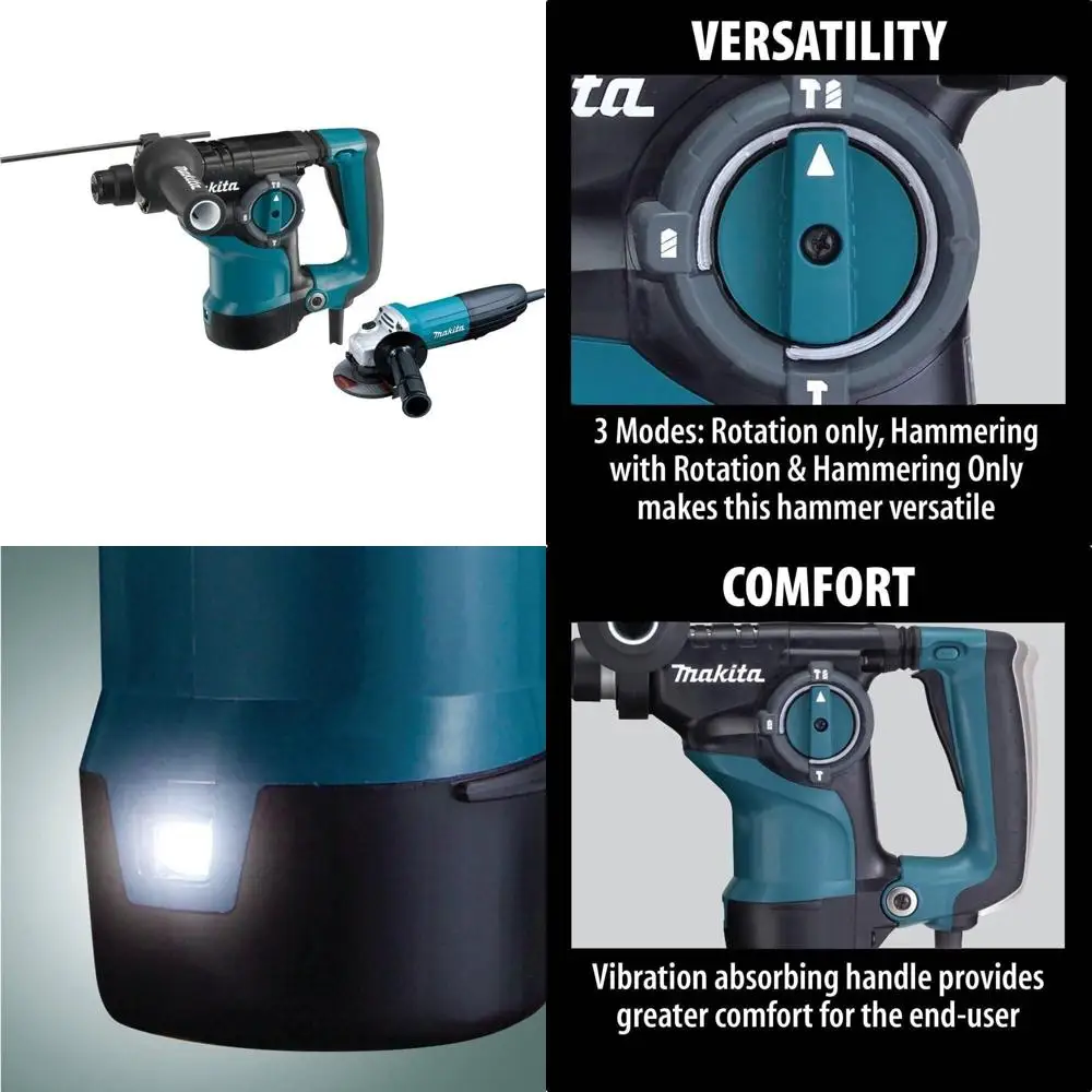 Martelo rotativo de 1-1/8 de polegada com compatibilidade de bits SDS-PLUS e rebarbadora de 4-1/2 de polegada para demolição e moagem de serviços pesados