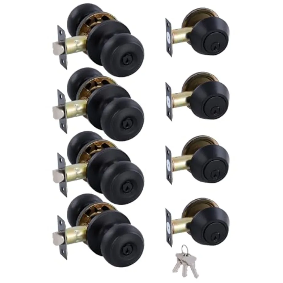 

Pack All Keyed Identical Deadbolt Door Knob Combo Set, Classic Matte Black Exterior Door Knobs with Deadbolt Entrance and Front