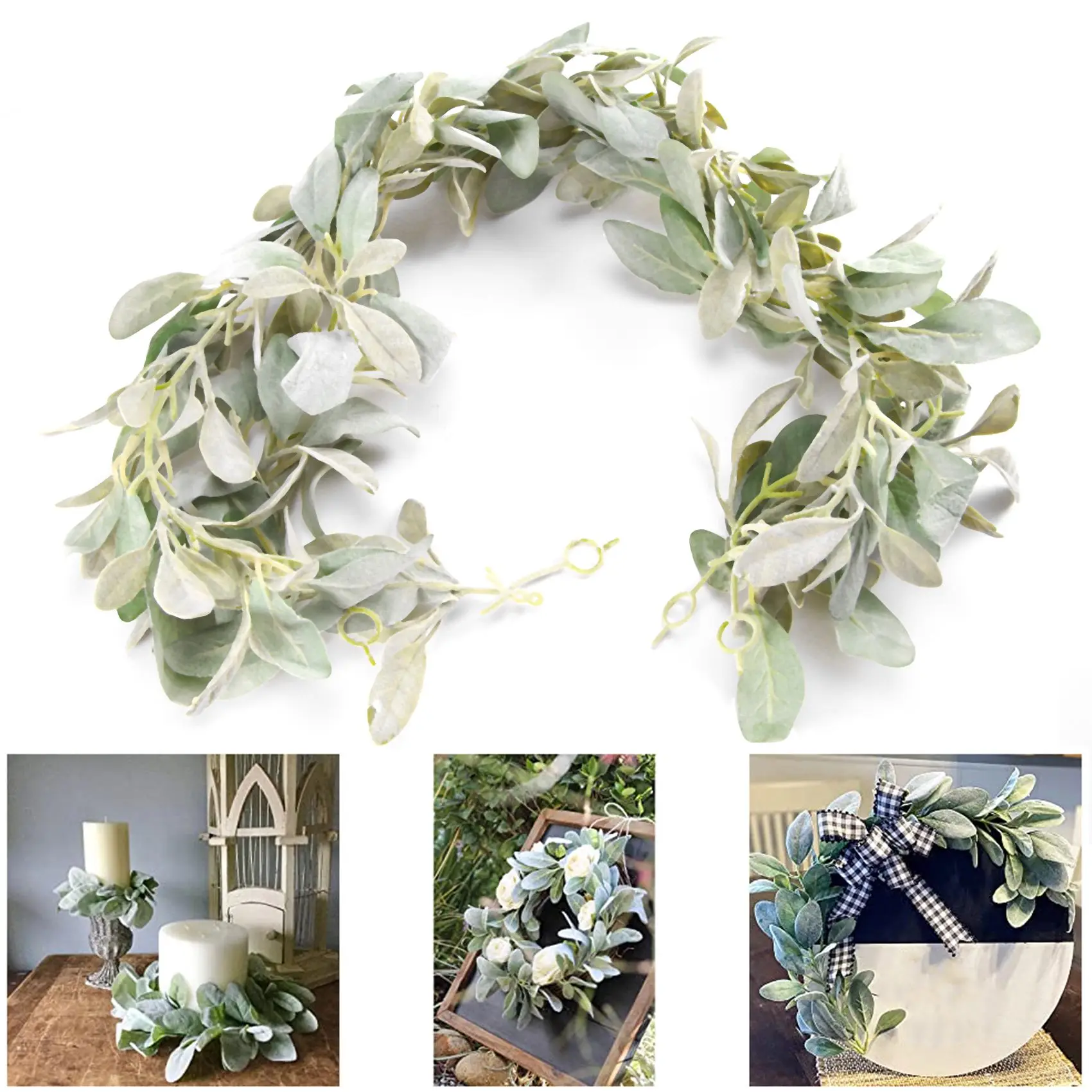 6.7 Ft Lambs Ear Garland Artificial - Succulent Garland - Fall Eucalyptus Garland - Leaf Garland