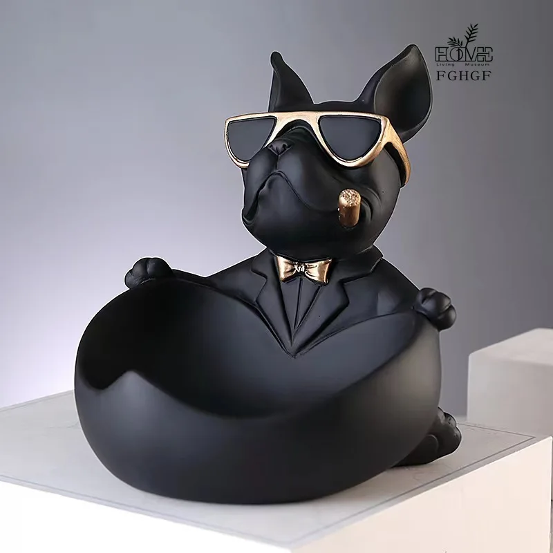 

Nordic Modern Luxury Shoe Cabinet Key Bulldog Dog Storage Box Decoration Candy Tray Dog Animal Home Resin Decoration