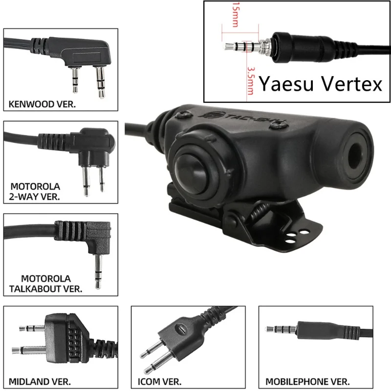 

U94 V2 PTT Icom / Kenwood / Midland / Motorola Talkabout 1 Pin/Motorola Talkabout 2 Pin / Phone PTT U94 PTT for Tactical Headset