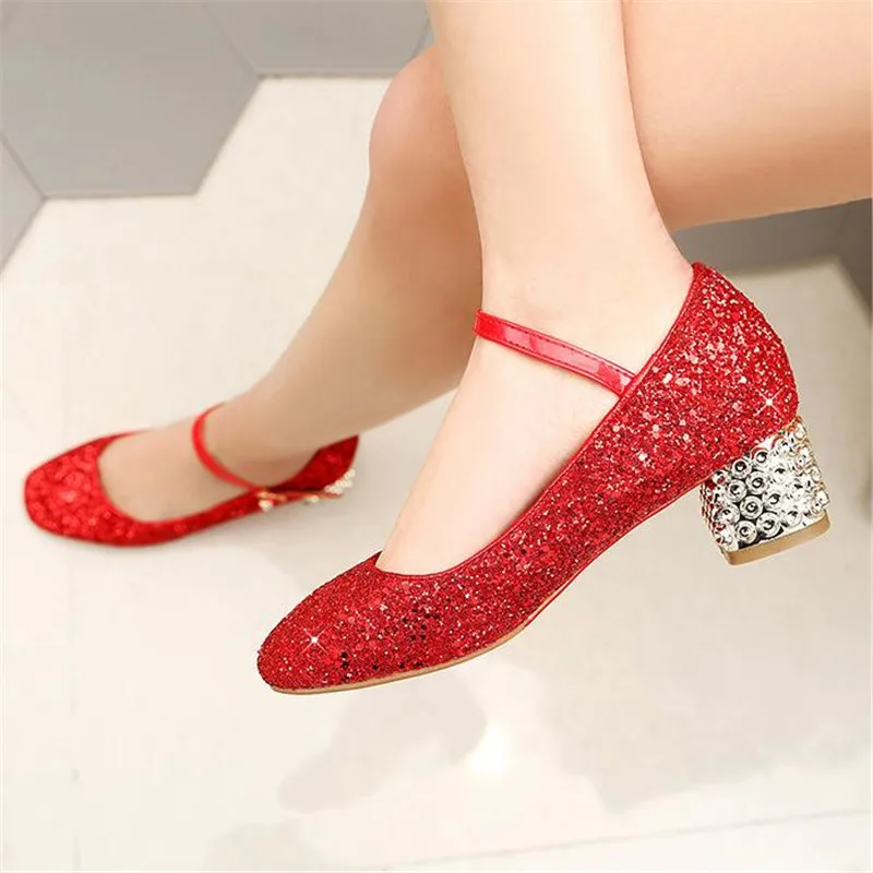 Sepatu Kulit Anak Perempuan Putri Sepatu Glitter Dansa Anak Perempuan Hak Tinggi Sepatu Pesta Pernikahan Anak Perempuan Modis Sepatu Size28-39