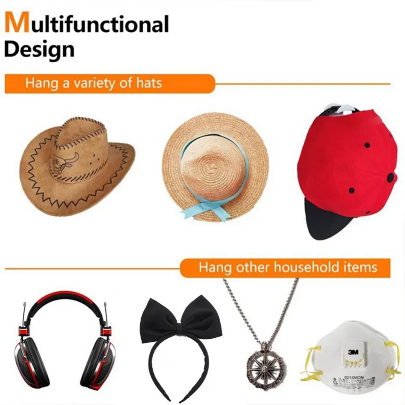 1Pcs Multifunction Hat Storage Holder Rack Baseball Cap Hooks Wall Mounted Hanging Casual Hat Organizer Home Storage Accessories