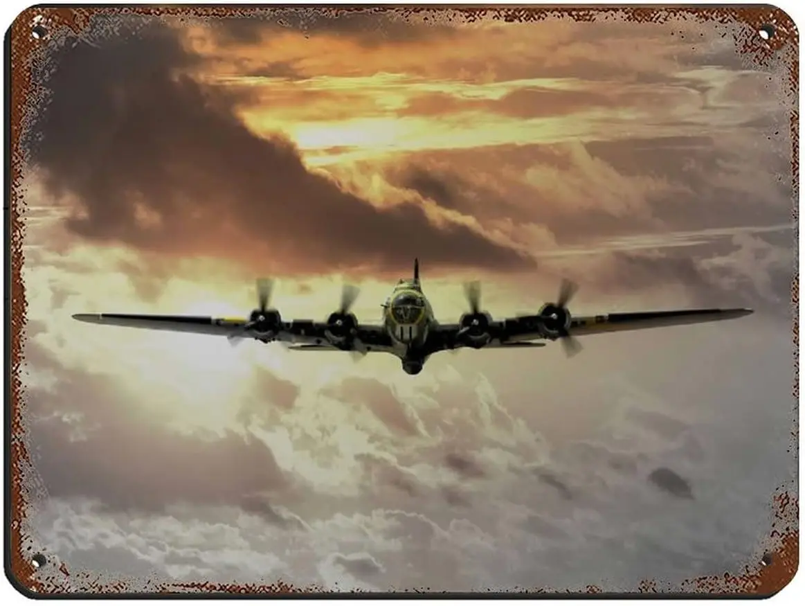 B-17 تحلق القلعة الصدأ تين تسجيل الحرب العالمية الثانية الطائرات العسكرية علامات معدنية 1 ريترو المشارك معدن القصدير تسجيل شيك الفن الرجعية Ir