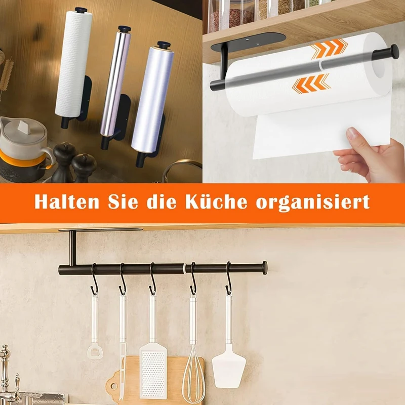 Handtuch halter Geschirr tuch halter an der Wand Edelstahl zum Kleben für Bad und Küche, schwarz