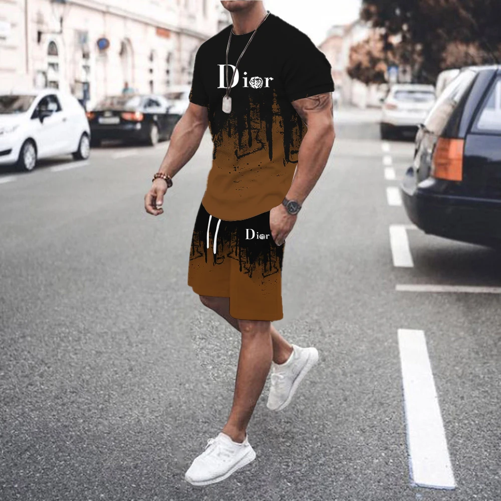 2024 Men\'s Summer Sports Set Short sleeved T-shirt+Shorts Set 2-piece Sports Jogging Set Men\'s Casual Set S-6XL Large Size