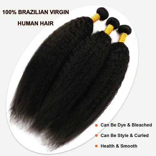 Imagen 2 del producto Extensiones de cabello humano liso Yaki rizado de 32 pulgadas, 15A, 100% cabello humano virgen sin procesar, onda de agua profunda, 1, 3, 4, mechones, extensión de doble trama