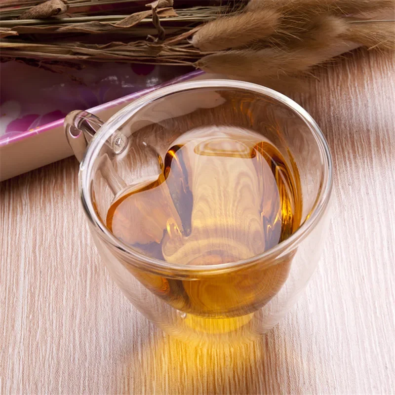 1/2pcs Heart Cup Couple Cup Double Layer Glass Insulated Clear Tea Cups with Handle for Coffee,Cappuccino, Latte, Milk Drinkware image 5
