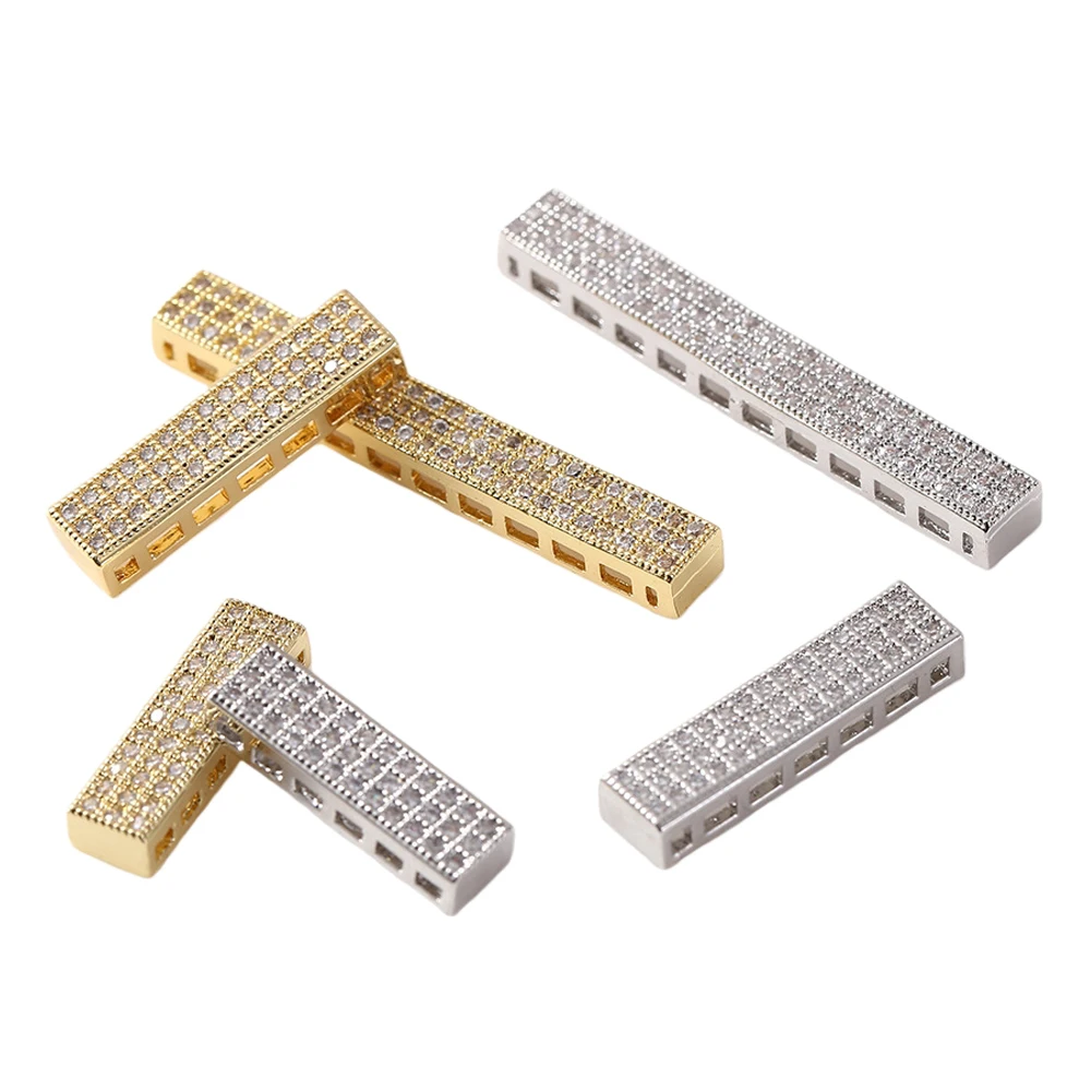 Juya DIY Multiple Rows Natural Stone Pearls Jewelry Making Components Micro Pave Zircon Hollow Copper Separator Spacers Supplies
