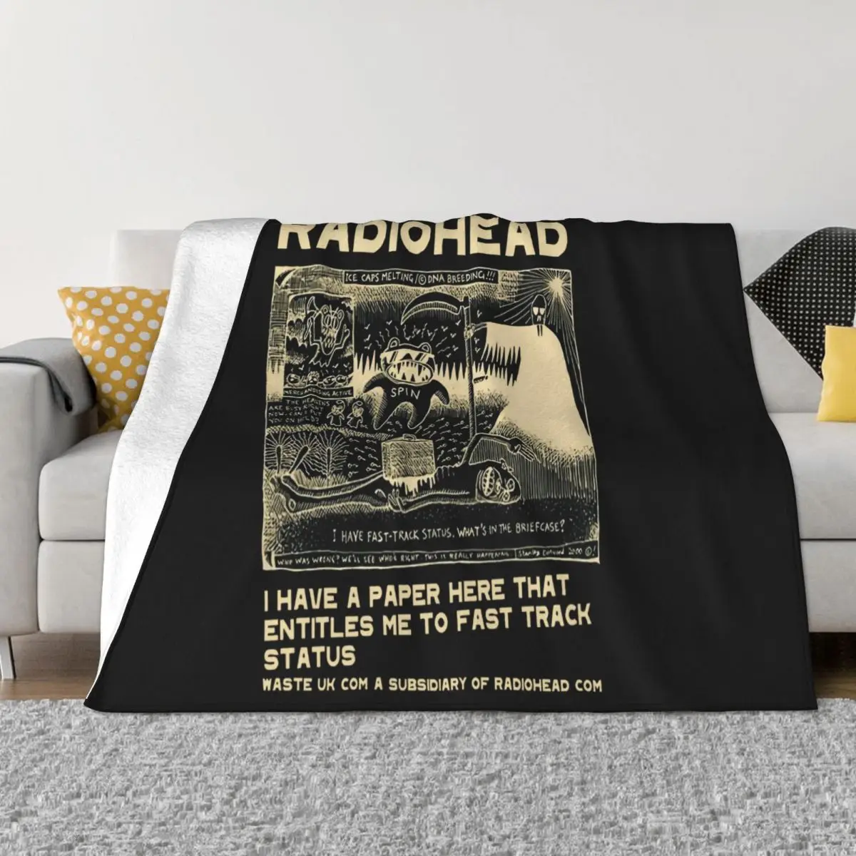 Vtg Radiohead Official Waste Uk Black Female Male Newest Personality Unisex Boy Beautiful Different Wholesale Throw Blanket