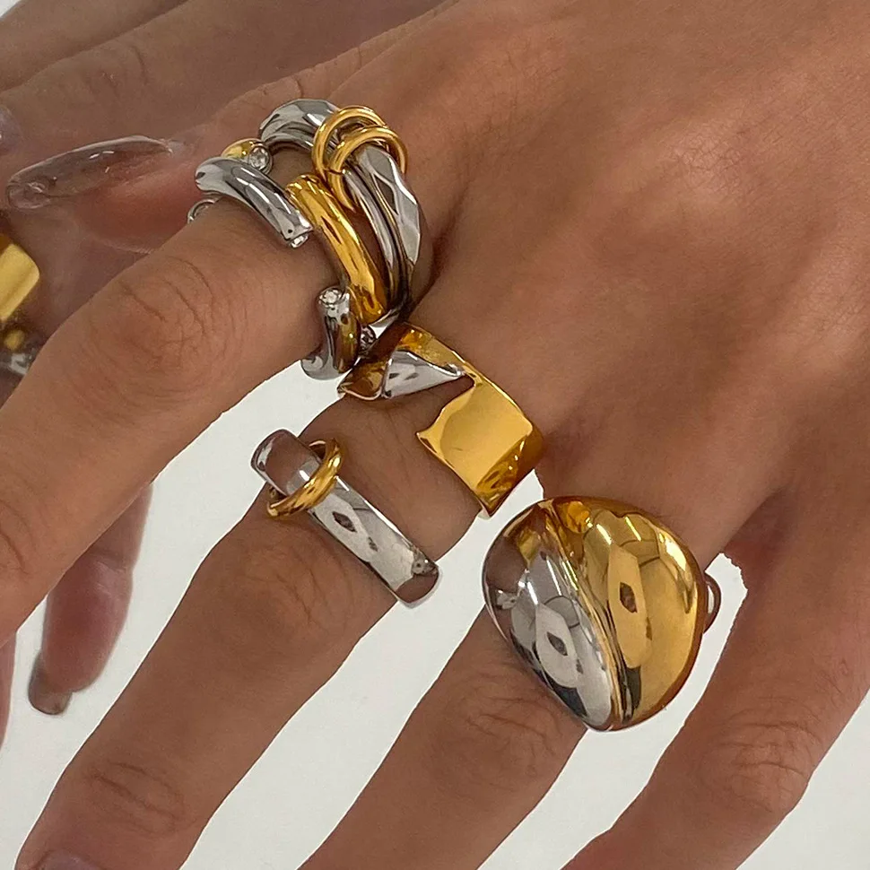 European American Color Matching Stainless Steel Ring High-grade of Niche Exaggerated Jewelry Hand Jewelry Cross-border Rings