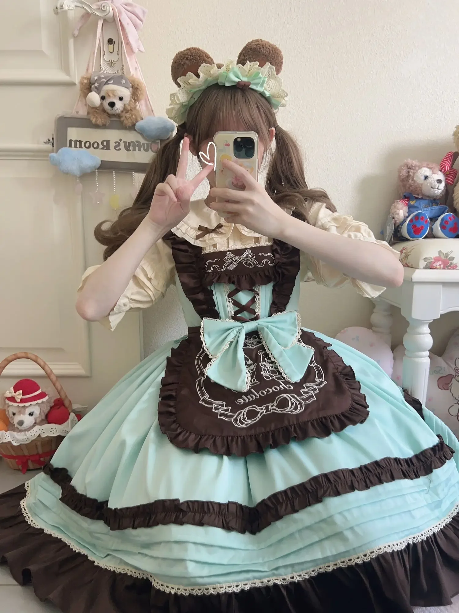 JSK-Robe à volants en dentelle pour femme, tenue douce japonaise Kawaii, chocolat menthe, nœud mignon, style Lolita, nouvelle collection, été