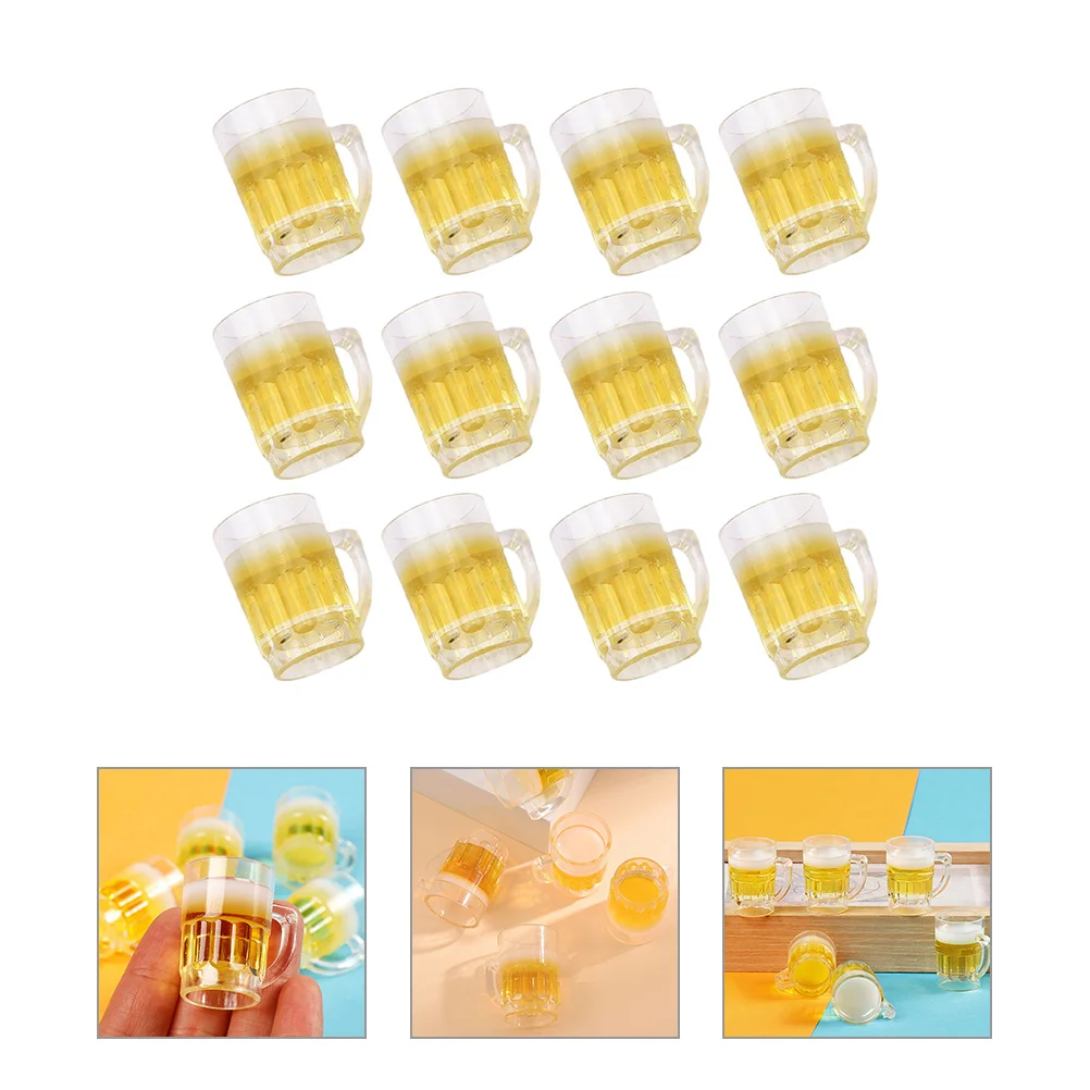 12 Pcs Simulation Beer Mug Mini Mugs Miniature Tiny House Kit Toy Room Photo Props Resin Cup Scene Adorns