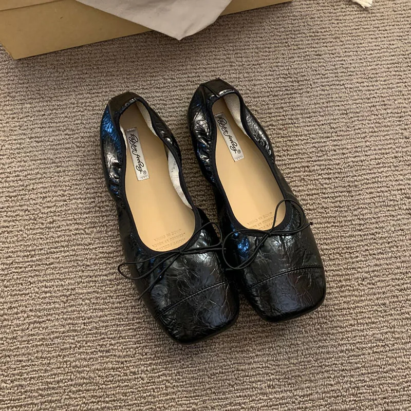 Modische Damen-Ballerinas mit Schleifenknoten, Weiche Tanzschuhe mit Quadratischer Zehenpartie, Neue Frühlings- und Herbst-Slipper für Damen – Detail 15