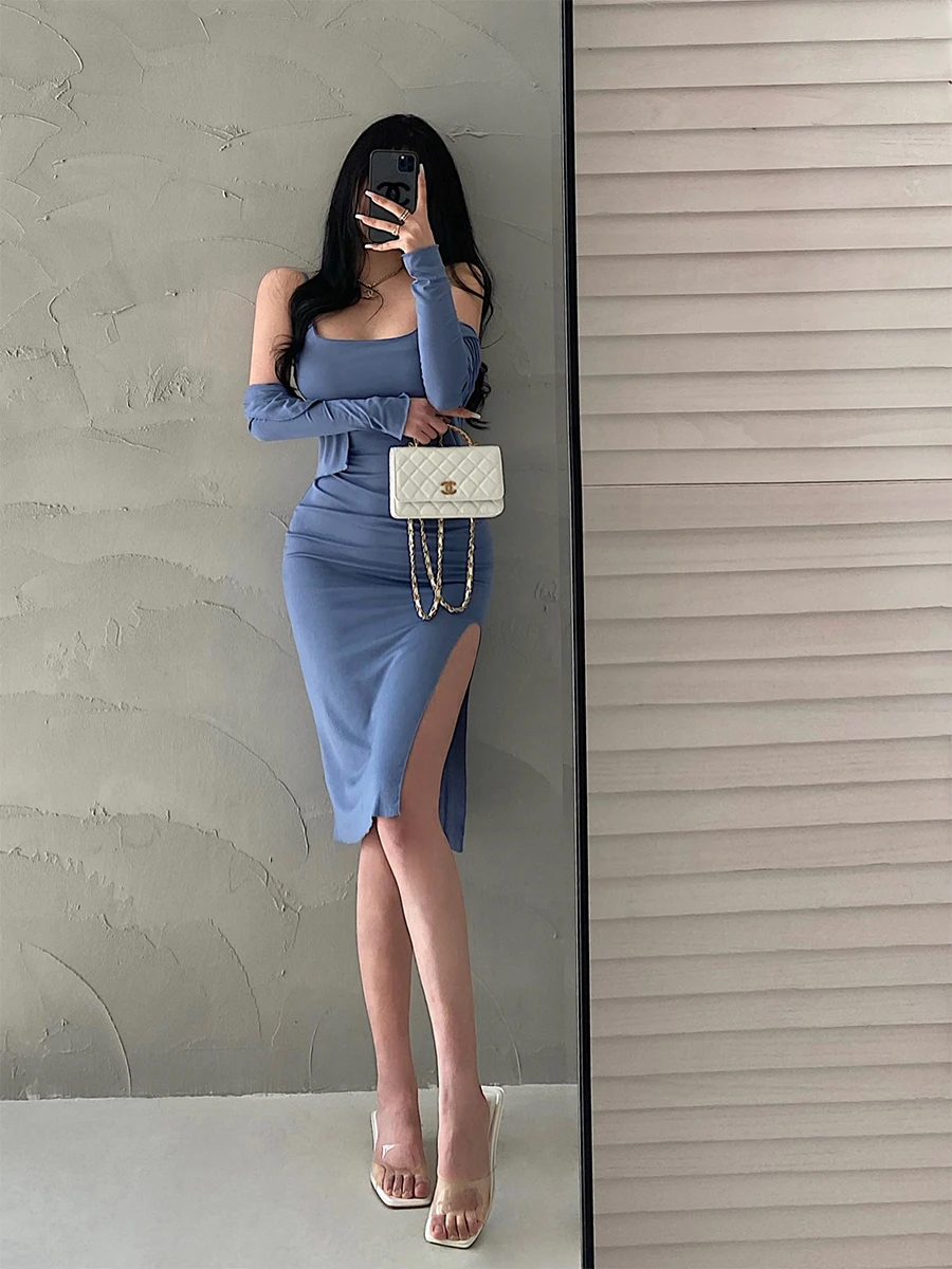 

Young Girl Day Pure Desire Sexy Split Short Sleeve Long Dress Two-Piece Set Women's Fashion Spring Collection 2023