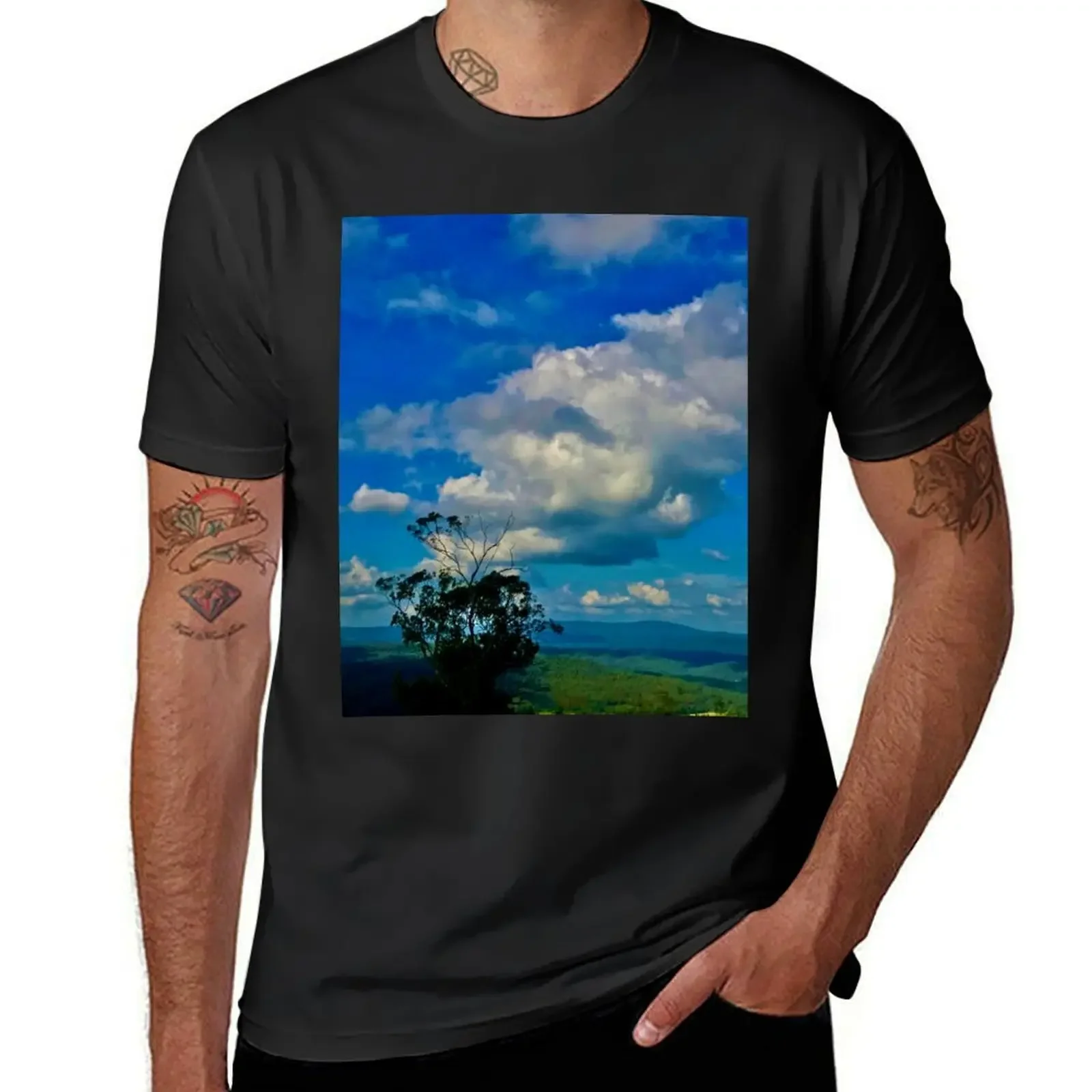 

Футболка Clouds and Tree View, одежда в стиле аниме, летние топы, мужские футболки для больших и высоких людей