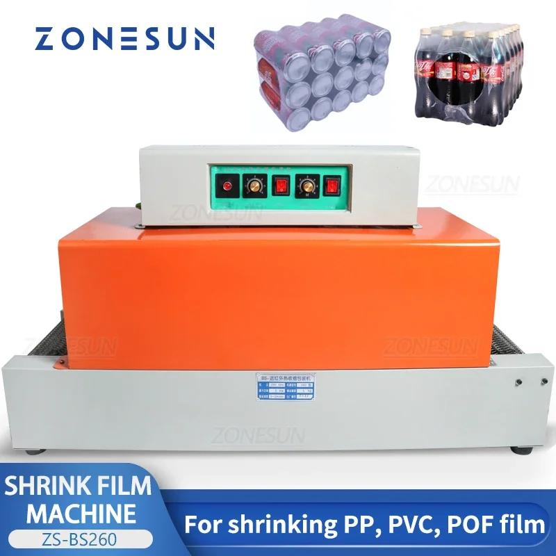 ZONESUN ZS-BS260 Automatic Heat Shrinking Machine PVC Film Sleeve Plastic Packing Beverage Water Tableware Perfume Wrapping Tool