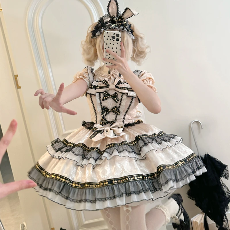 Japanese Style Lolita Women's Summer Dress Cute Bow Girls Sweet Suspenders JSK Dress Slim Short Princess Dresses