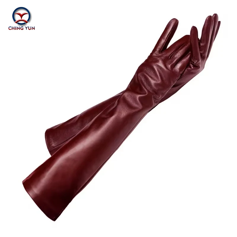 CHINGYUN-Gants en cuir de mouton véritable pour femme, mitaines à manches longues, style bras, dame, femme, mode, hiver, nouveau, 2024, zp001
