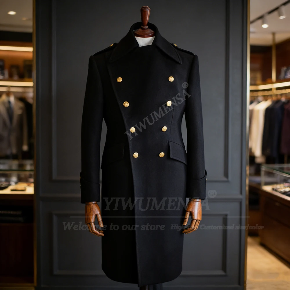 

Classic Retro Men's Suit Jackets Woolen Blend Trench Coat Long Customized Double Breasted Ovetcoat Formal Wear Man Party Outfit