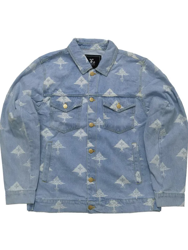 

Мужская джинсовая куртка в стиле ретро-американский хип-хоп, с принтом спереди и сзади, светло-голубая, с воротником, Y428 Thi Long Sve