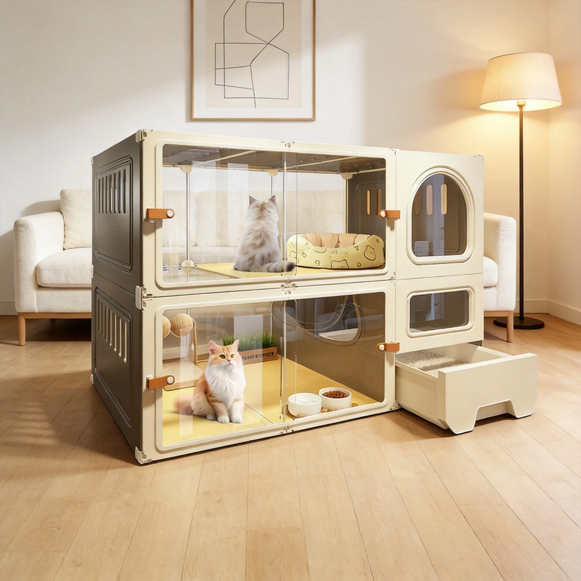 villa with toilet integrated cat cage indoor household free space nest  house cage