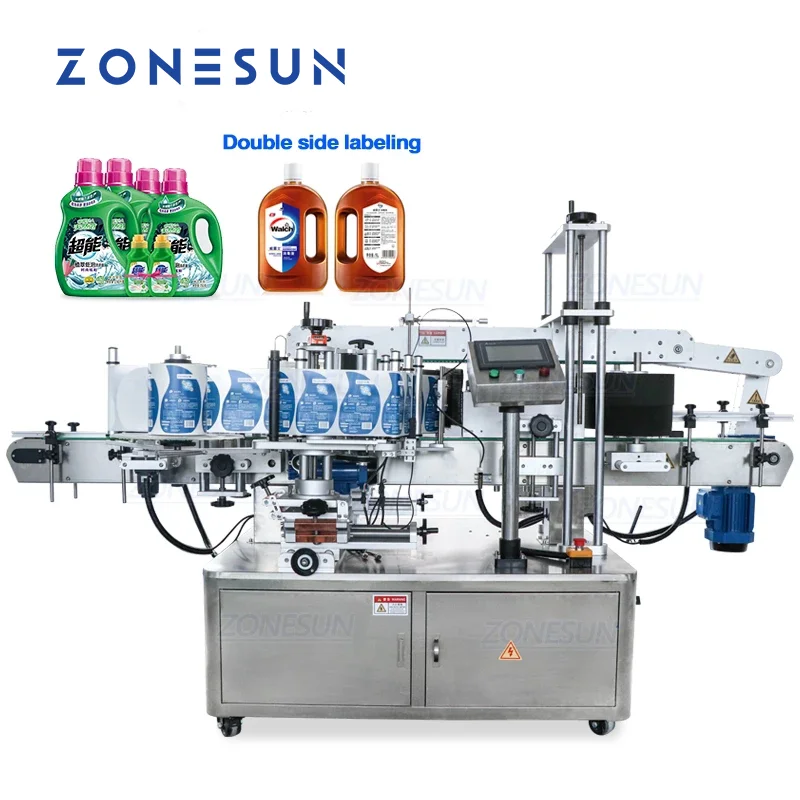 ZONESUN Automatic Double-sided Labeling Machine For Laundry Liquid Label Applicator Bottle Sticker Labeller
