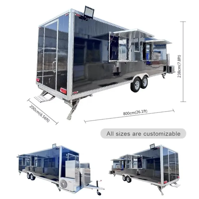 Food Truck Hot Dog Cart Fast Food Mobile Kitchen Trailer Candy Chips Service Stainless Steel Frame Rust Food Trailer