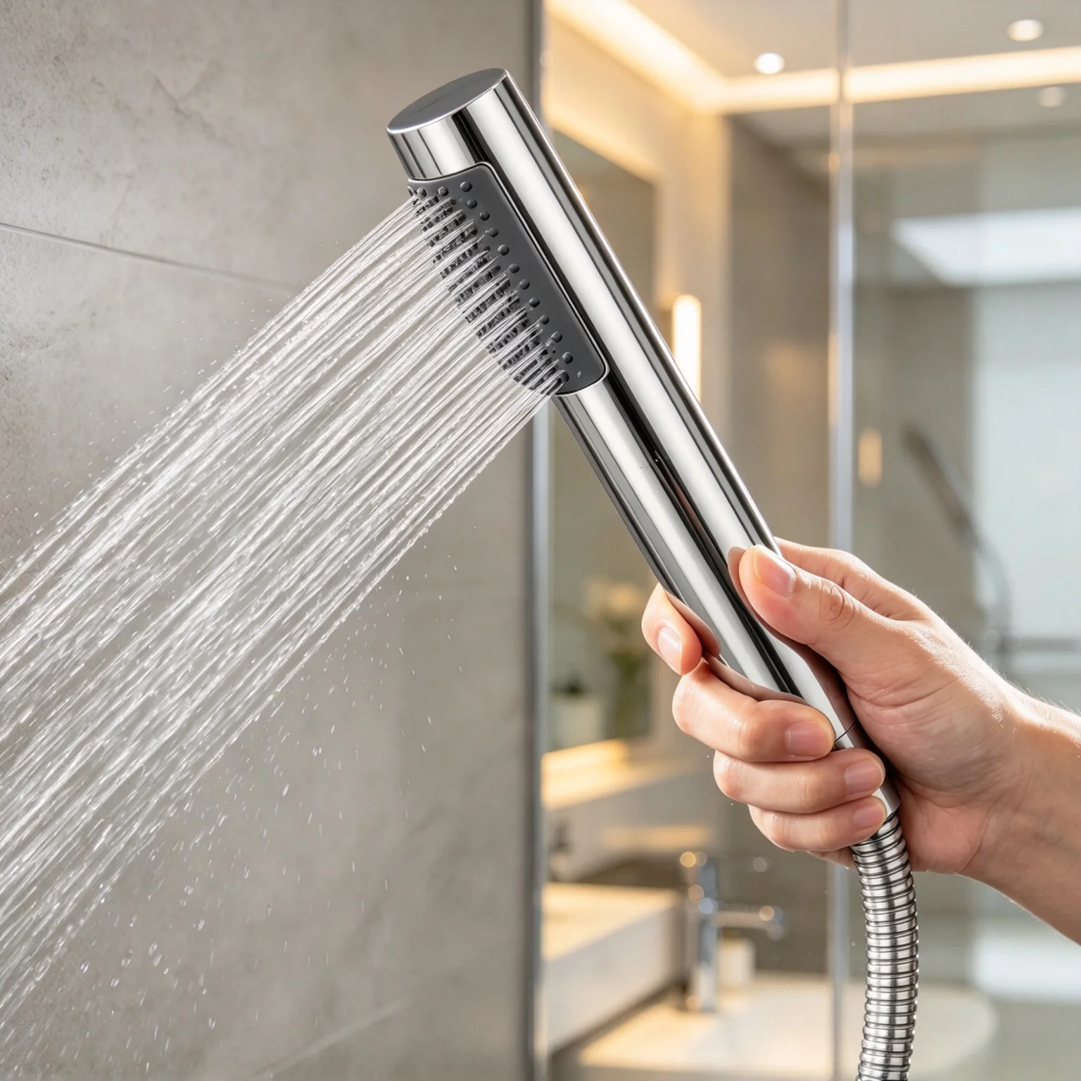 ABS High Pressure Handheld Shower Head, Black and Silver Polished Finish Rust‑Proof Bathroom Accessory