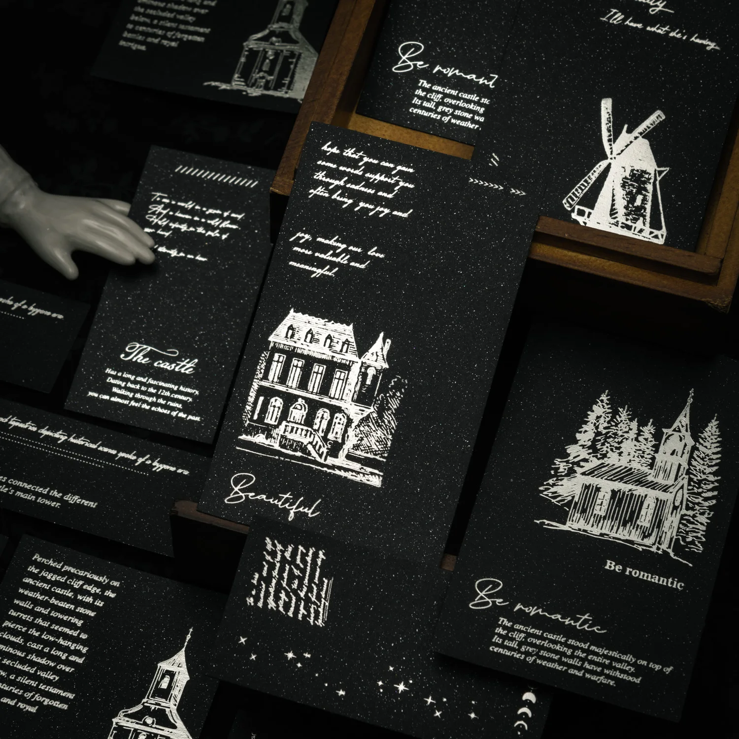 Poesia nascosta nell'oscurità serie testo inglese vintage materiale paesaggistico carta creativa fai da te spazzatura diario collage di cancelleria