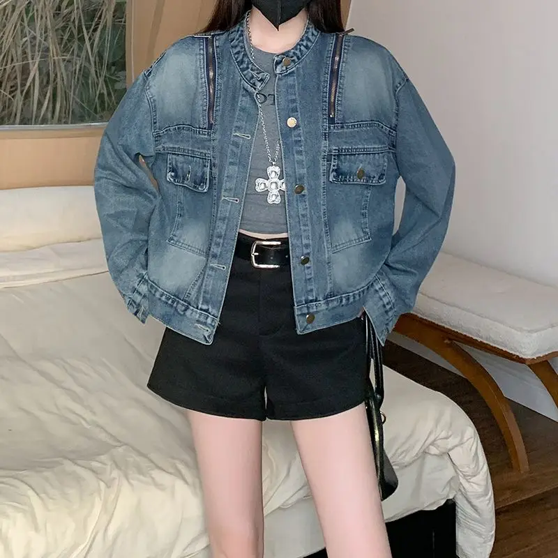 

Spice Girl Long-Seeved Denim Jacket Women's 2025 Autumn New Loose Zipper Short Retro Top