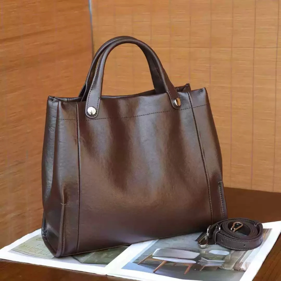 

Big Genuine Leather Tote Bag Oilwax Cow Leather Handbag Fashion Ladies Shoulder Or Messenger Bag