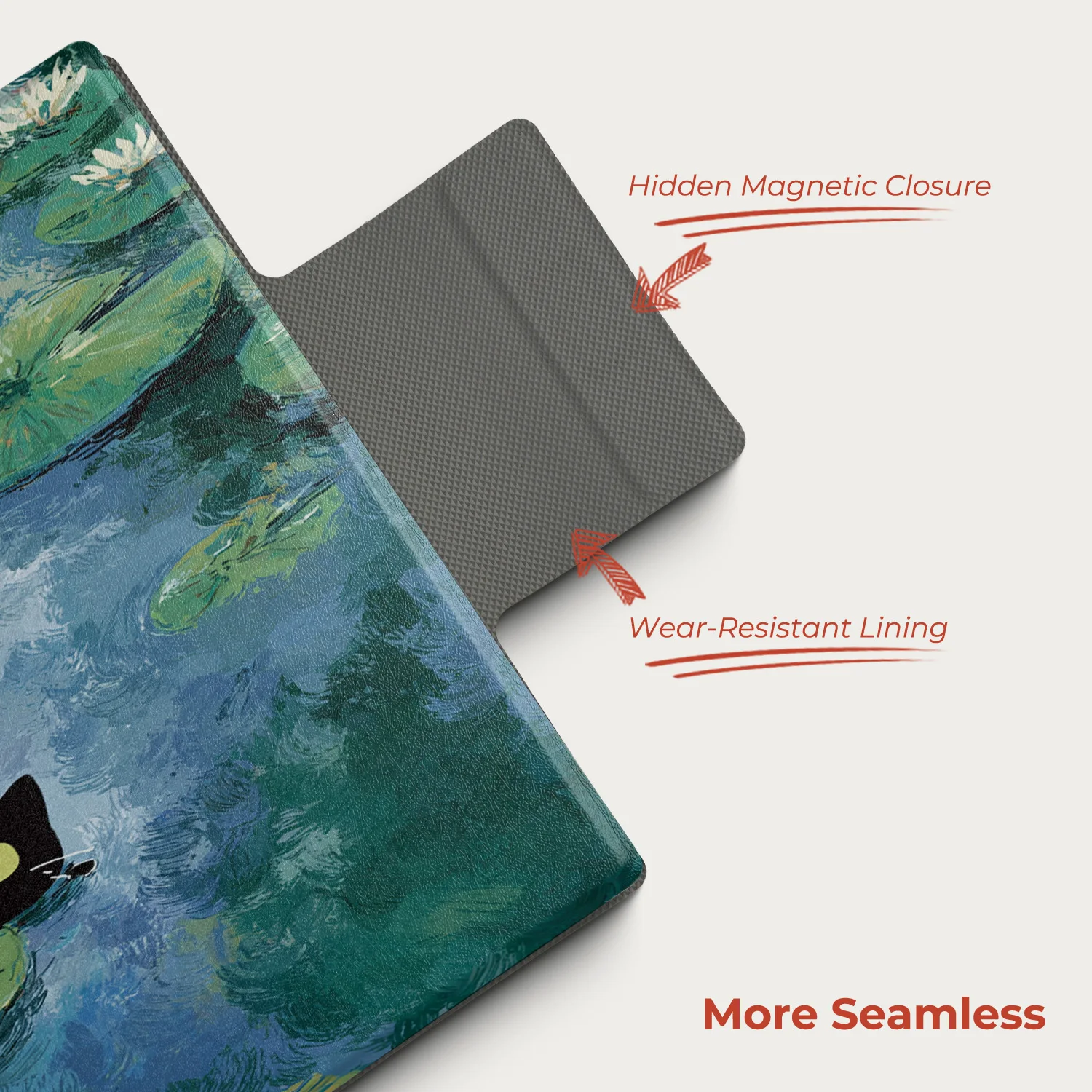 Magnetyczne etui Twosheep do Bigme B7 Bigme B7pro 7 cali, bezramkowe, ultracienkie, z funkcją automatycznego usypiania i budzenia, styl Monet i motyw kota. — zdjęcie produktu 3