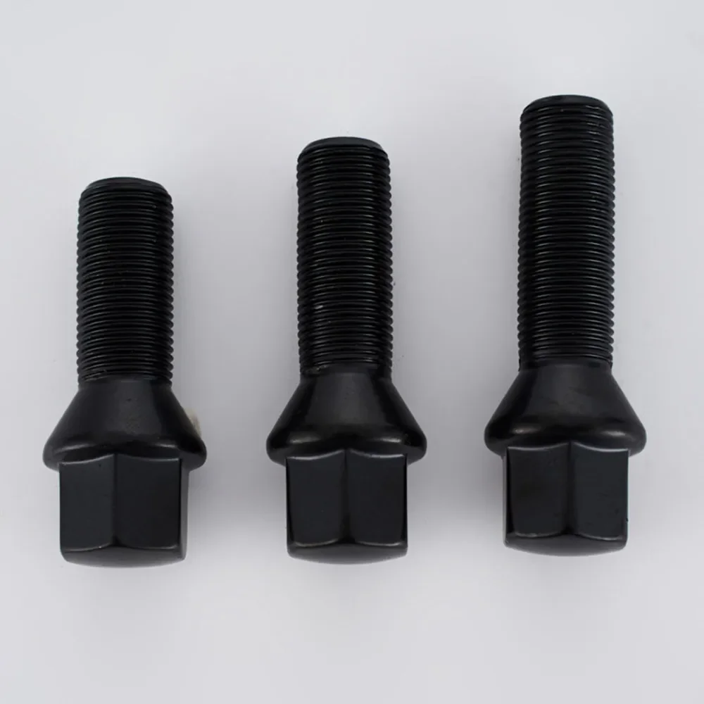10pcs Cone Seat Lug Bolts Conical 17mm Hex 35mm/40mm/28mm Extended Shank Length m12x1.5,m14x1.25.m14x1.5 wheel bolts black