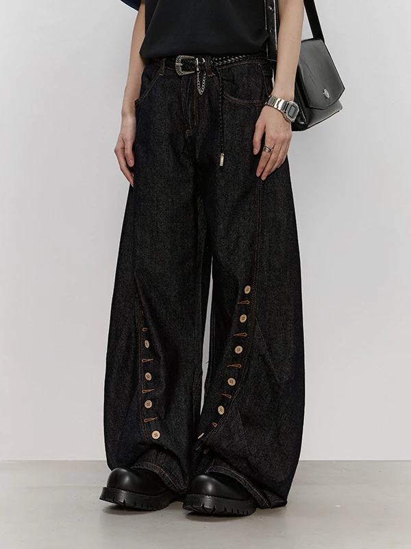 

RedEye Vintage Design Curve Blade Jeans American Sle Loose Wide Leg Long Pants Casual Straight Tube Trousers for Teens