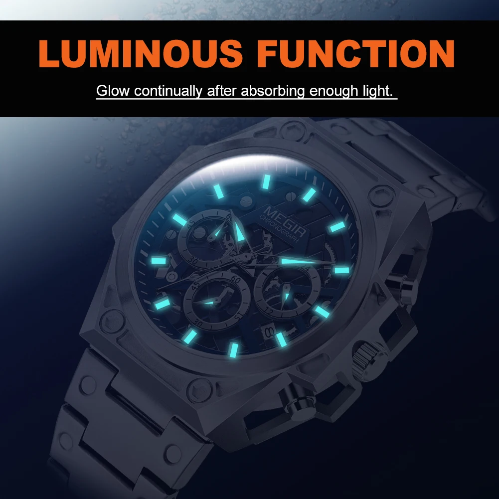 MEGIR Fashion Men Watches Luxury Quartz Business Casual Wristwatch Waterproof Luminous Steel Bracelet Chronograph Clock 4220