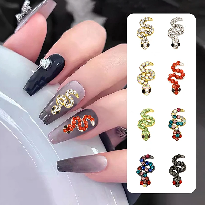 

100 шт./упаковка 3D-украшения для ногтей в виде змейки золотого/серебряного цвета, металлические сплавы, стразы для маникюра, ювелирные украшения для DIY, роскошные аксессуары